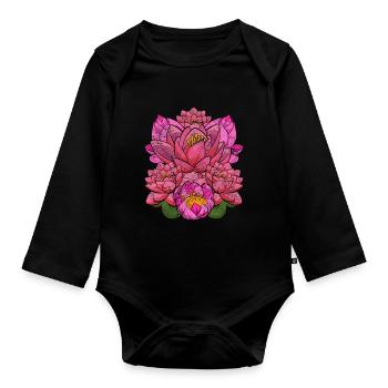 Lotus Blossom Botanic Garden Gift Botany - Organic Longsleeve Baby Bodysuit - black - Front