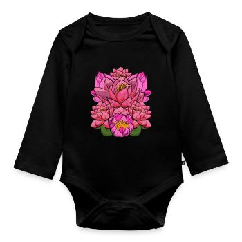 Botanist Lotus Blossoms Gardener Gift Botany - Organic Longsleeve Baby Bodysuit - black - Front