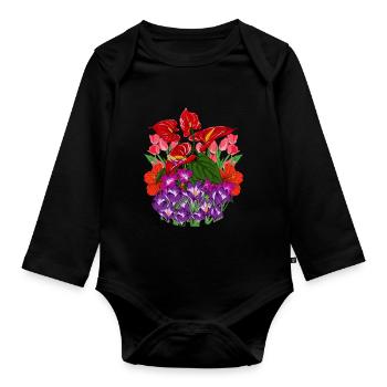 Fleurs de jardin colorées jardinier cadeau botanique - Body Bébé bio manches longues - noir - Devant