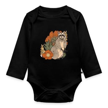 Trash Panda Fleurs Forest Animal Gift Raccoon - Body Bébé bio manches longues - noir - Devant