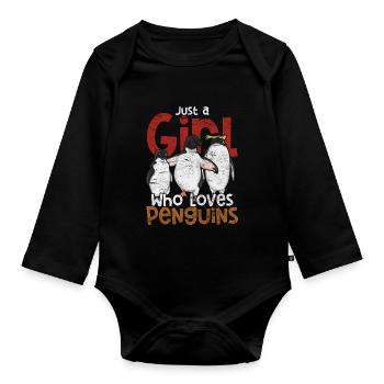 J’aime juste les pingouins ok animal cadeau pingouin - Body Bébé bio manches longues - noir - Devant