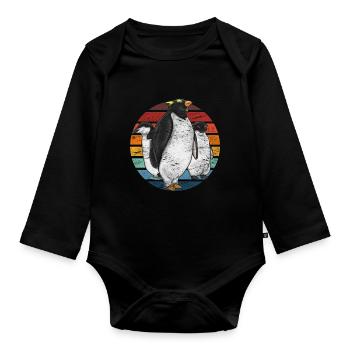 Pingouin rétro - Body Bébé bio manches longues - noir - Devant