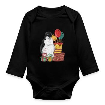 Antarctic Animal Birthday Party Gift Penguin - Organic Longsleeve Baby Bodysuit - black - Front