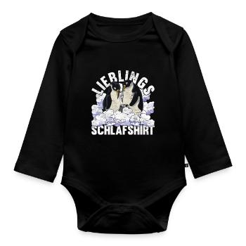 Nachteule Pinguin Geschenk Lieblings Schlafshirt - Baby Bio-Langarm-Body - Schwarz - Vorne