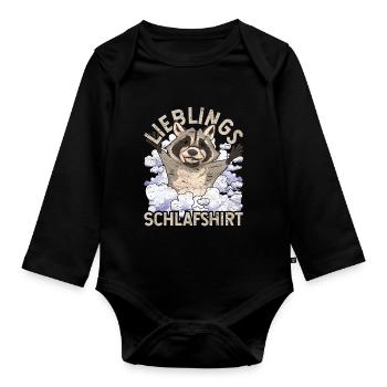 Nachteule Waschbär Geschenk Lieblings Schlafshirt - Baby Bio-Langarm-Body - Schwarz - Vorne