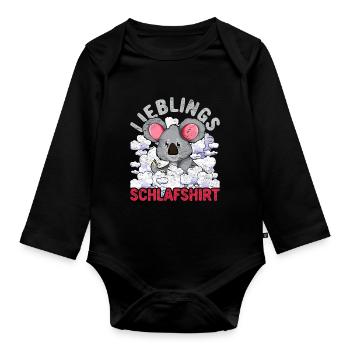 Nachteule Koala Geschenk Lieblings Schlafshirt - Baby Bio-Langarm-Body - Schwarz - Vorne