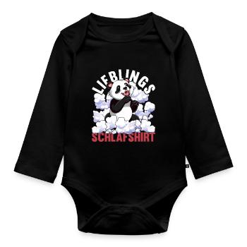 Lieblings Schlafshirt Tier Pyjama Geschenk Panda - Baby Bio-Langarm-Body - Schwarz - Vorne