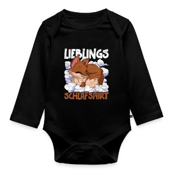 Nachteule Fuchs Geschenk Lieblings Schlafshirt - Baby Bio-Langarm-Body - Schwarz - Vorne