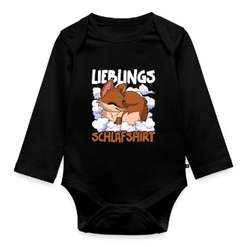 Lieblings Schlafshirt Tier Pyjama Geschenk Fuchs - Baby Bio-Langarm-Body - Schwarz - Vorne