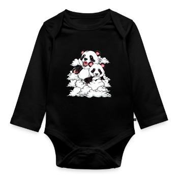 Cute Panda Bear Animal Gift Clouds Panda - Organic Longsleeve Baby Bodysuit - black - Front