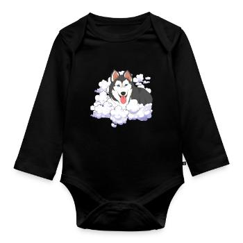 Siberian Sled Dog Gift Clouds Husky - Organic Longsleeve Baby Bodysuit - black - Front