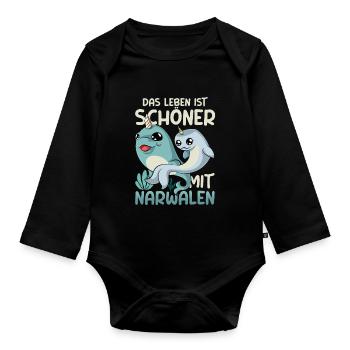 Ozean Tier Meerestier Lustiges Geschenk Narwal - Baby Bio-Langarm-Body - Schwarz - Vorne