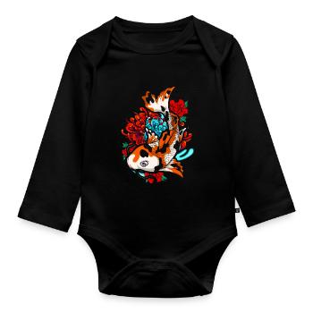 Nishikigoi Geschenk Farbenfrohes Koi Karpfen - Baby Bio-Langarm-Body - Schwarz - Vorne