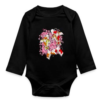 Sakura Koi Fisch Geschenk Kirschblüten Koi Karpfen - Baby Bio-Langarm-Body - Schwarz - Vorne