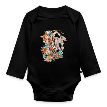Japanischer Koi Fischzüchter Geschenk Koi Karpfen - Baby Bio-Langarm-Body - Schwarz - Vorne