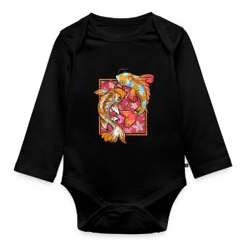 Sakura Fischzüchter Geschenk Japan Koi Karpfen - Baby Bio-Langarm-Body - Schwarz - Vorne
