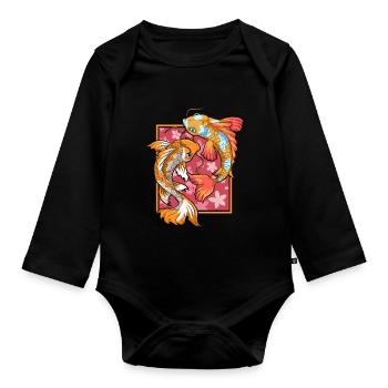 Japon Nishikigoi Sakura Cadeau Fleur de Cerisier Koi - Body Bébé bio manches longues - noir - Devant