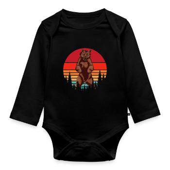 Braunbär Wald Tier Grizzly Bär Geschenk Retro Bär - Baby Bio-Langarm-Body - Schwarz - Vorne