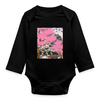 Japon Cadeau de fleur de cerisier japonais Sakura - Body Bébé bio manches longues - noir - Devant