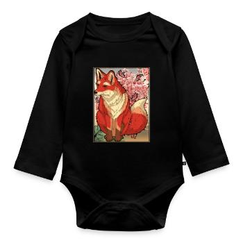 Forest Dweller Sakura Cherry Blossom Gift Fox - Organic Longsleeve Baby Bodysuit - black - Front