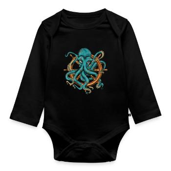 Oktopus Meeresbewohner Ozean Tier Geschenk Kraken - Baby Bio-Langarm-Body - Schwarz - Vorne