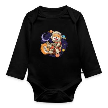 Kawaii Astronaut Chiens Cadeau Espace Shiba Inu - Body Bébé bio manches longues - noir - Devant