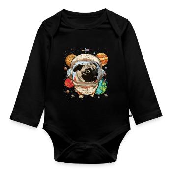 Galaxy Astronaut Dogs Gift Space Pug - Organic Longsleeve Baby Bodysuit - black - Front