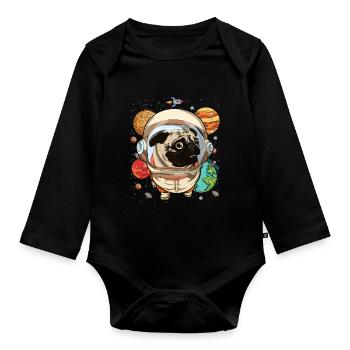 Universe Dogs Gift Space Astronaut Pug - Organic Longsleeve Baby Bodysuit - black - Front