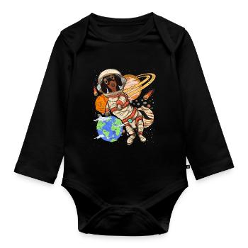 Galaxy Astronaut Dogs Gift Space Teckel - Body Bébé bio manches longues - noir - Devant
