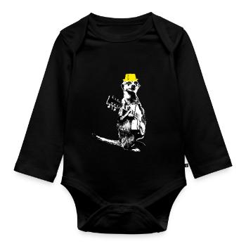 Suricate Guitariste Blanc BG Chapeau Jaune - Body Bébé bio manches longues - noir - Devant