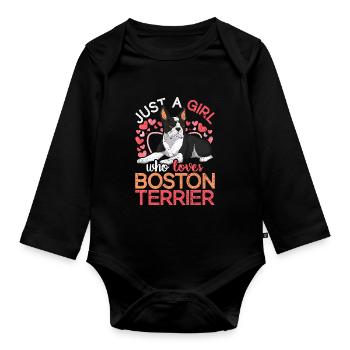 Juste une fille qui aime Boston Terrier Bostie - Body Bébé bio manches longues - noir - Devant