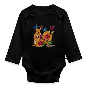 Cadeau animal forestier Écureuil papillon - Body Bébé bio manches longues - noir - Devant