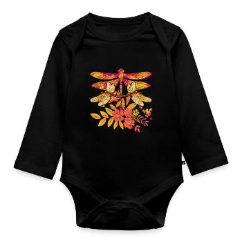 Bunte Blumen Insekt Tierliebhaber Geschenk Libelle - Baby Bio-Langarm-Body - Schwarz - Vorne