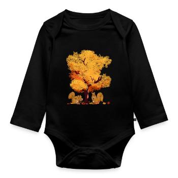 Arbre coloré feuillus feuilles feuillues feuillage cadeau automne - Body Bébé bio manches longues - noir - Devant
