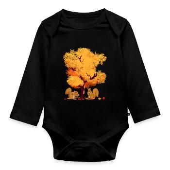 Farbenfrohes Laub Wald Baum Geschenk Herbst - Baby Bio-Langarm-Body - Schwarz - Vorne