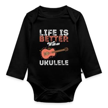 La Vie Est Meilleure Avec Un Ukulele Uke Hawaii - Body Bébé bio manches longues - noir - Devant