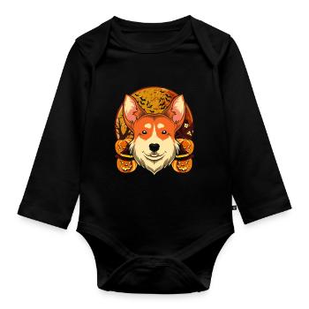 Full Moon Pumpkin Dogs Gift Halloween Corgi - Organic Longsleeve Baby Bodysuit - black - Front