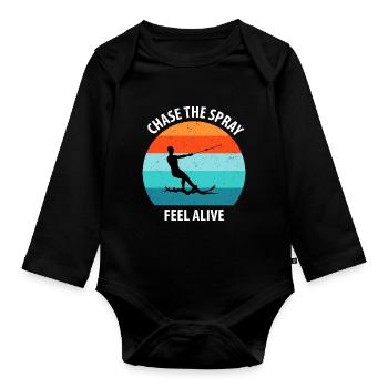 Water skis, water skis, water skiers - Organic Longsleeve Baby Bodysuit - black - Front