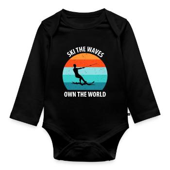 Water skis, water skis, water skiers - Organic Longsleeve Baby Bodysuit - black - Front