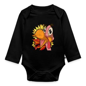 Autumn Foliage Sunflower Bird Gift Turkey - Organic Longsleeve Baby Bodysuit - black - Front