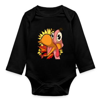 Sunflower Autumn Foliage Bird Gift Turkey - Organic Longsleeve Baby Bodysuit - black - Front