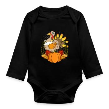 Autumn Foliage Bird Pumpkin Animal Gift Turkey - Organic Longsleeve Baby Bodysuit - black - Front