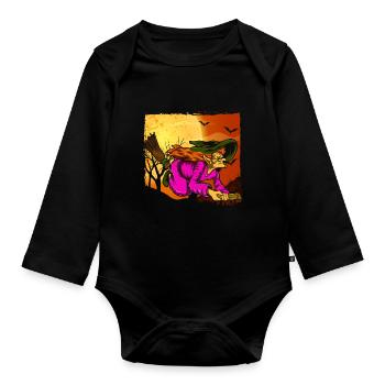 Witch's Broom Halloween Gift Full Moon Witch - Organic Longsleeve Baby Bodysuit - black - Front