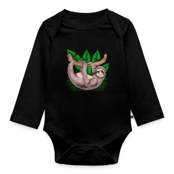 Lazy Animal Lover Gift Zoo Animal Sloth - Organic Longsleeve Baby Bodysuit - black - Front