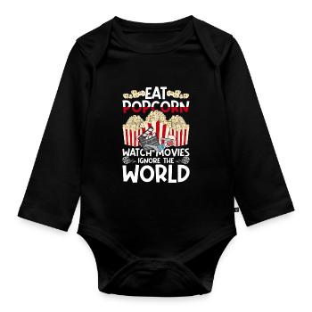 Kino Snack Kinofilm Geschenk Lustiges Popcorn - Baby Bio-Langarm-Body - Schwarz - Vorne