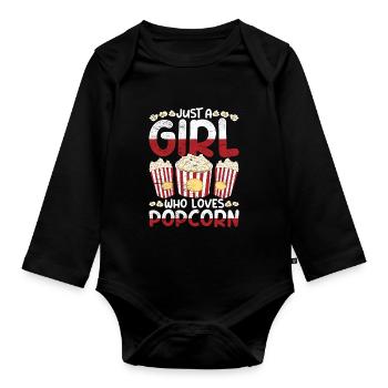 Juste une fille qui aime le pop-corn Snack Popcorn - Body Bébé bio manches longues - noir - Devant