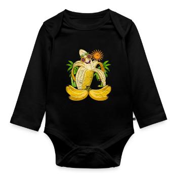 Summer Fruit Palm Gift Sunglasses Banana - Organic Longsleeve Baby Bodysuit - black - Front