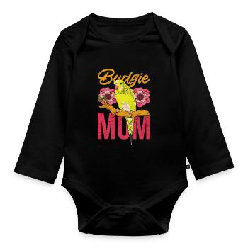 Wellensittich Mama Tier Muttertag Geschenk Vogel - Baby Bio-Langarm-Body - Schwarz - Vorne