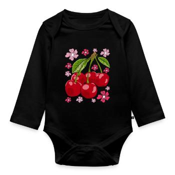Sakura Cadeau de fruits d’été Cerisier Fleur - Body Bébé bio manches longues - noir - Devant