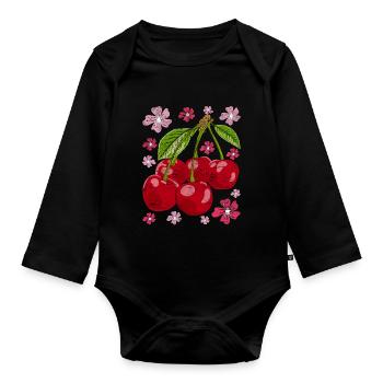 Cadeau de fruits d’été en fleur de cerisier Sakura Cherry - Body Bébé bio manches longues - noir - Devant